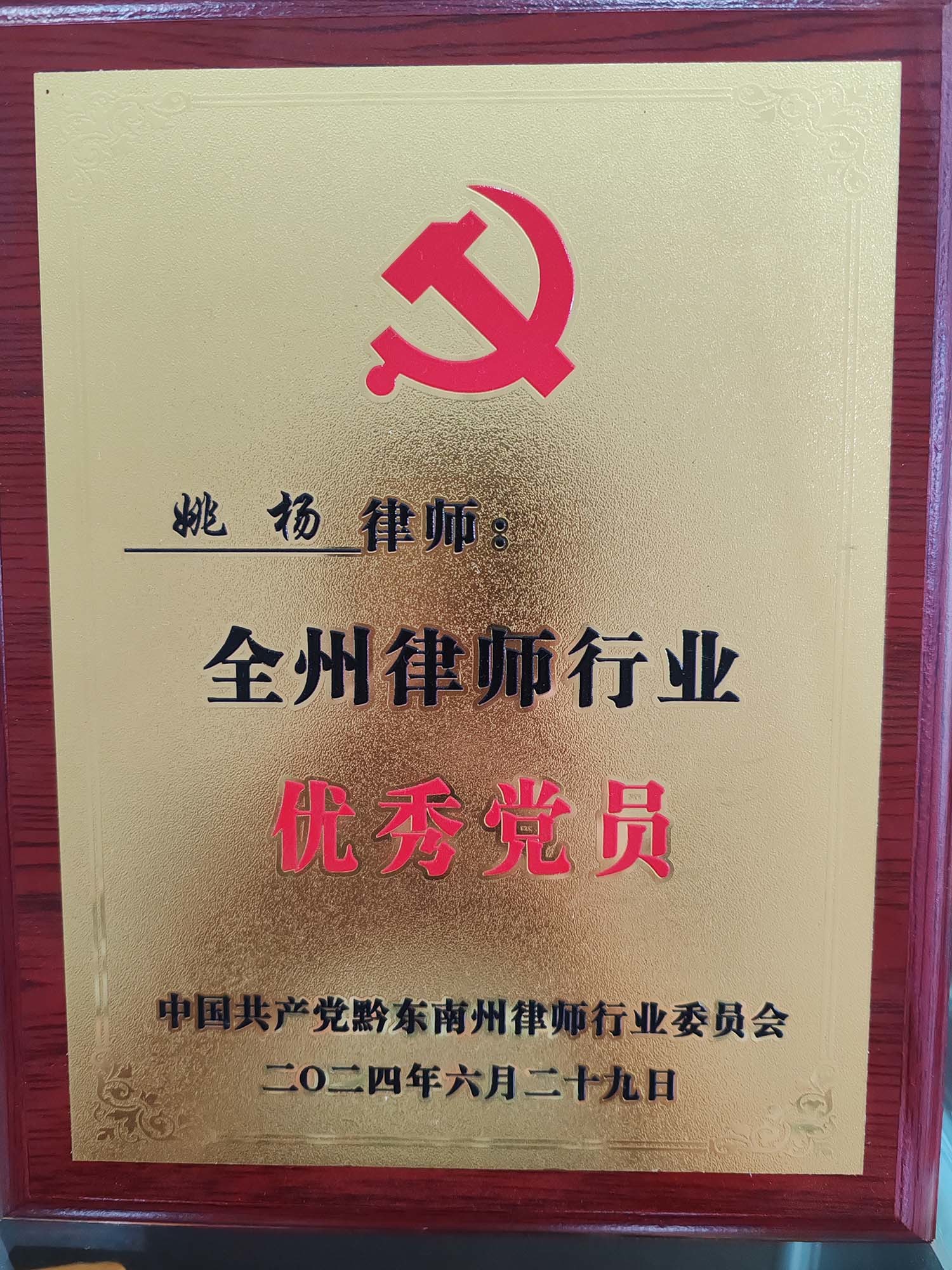 姚楊“全州優秀黨務工(gōng)作(zuò)者”